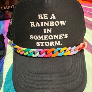 Black Trucker Hat with Rainbow Chain and Inspirational Text
